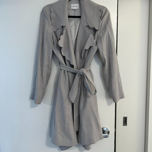 Club Monaco Frederrika Scalloped Trench Coat, Gray, M - Picture 3 of 9